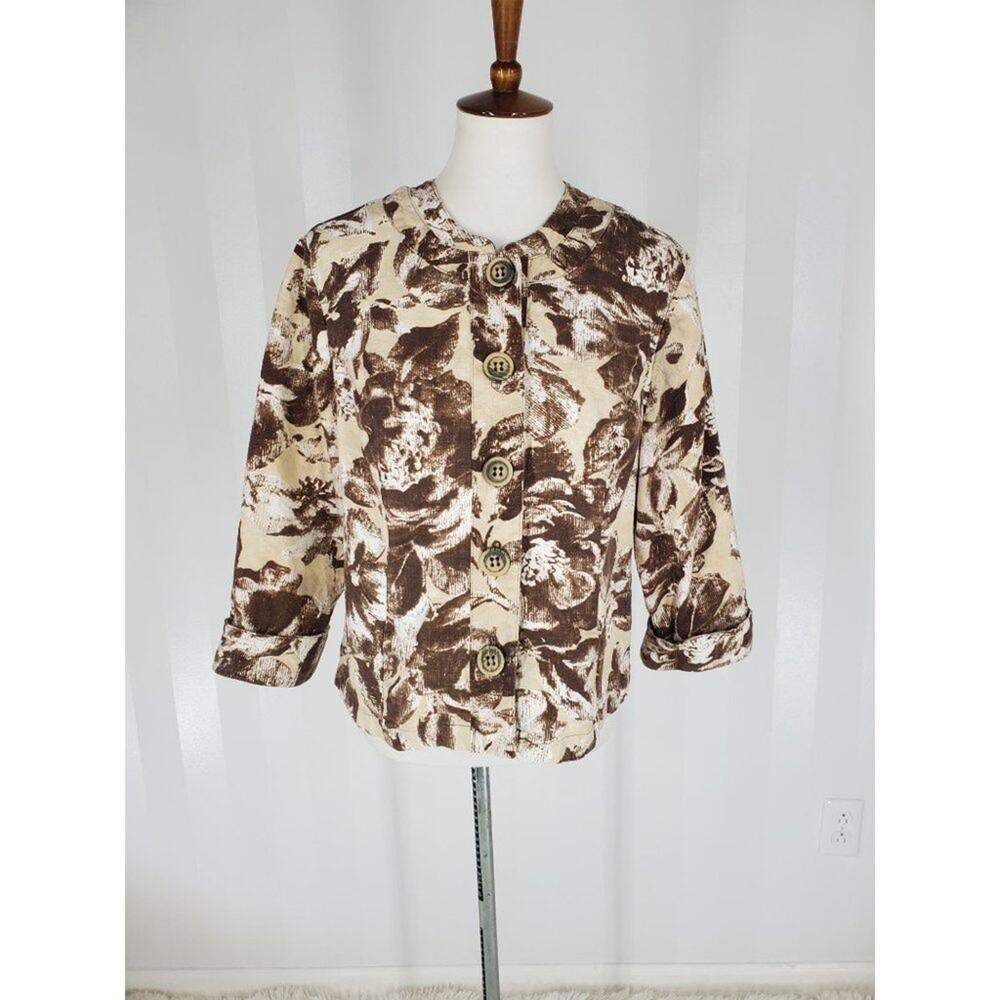 Coldwater Creek Floral Button Front Cottagecore Boho Jacket 3/4 Sleeve Sz 16